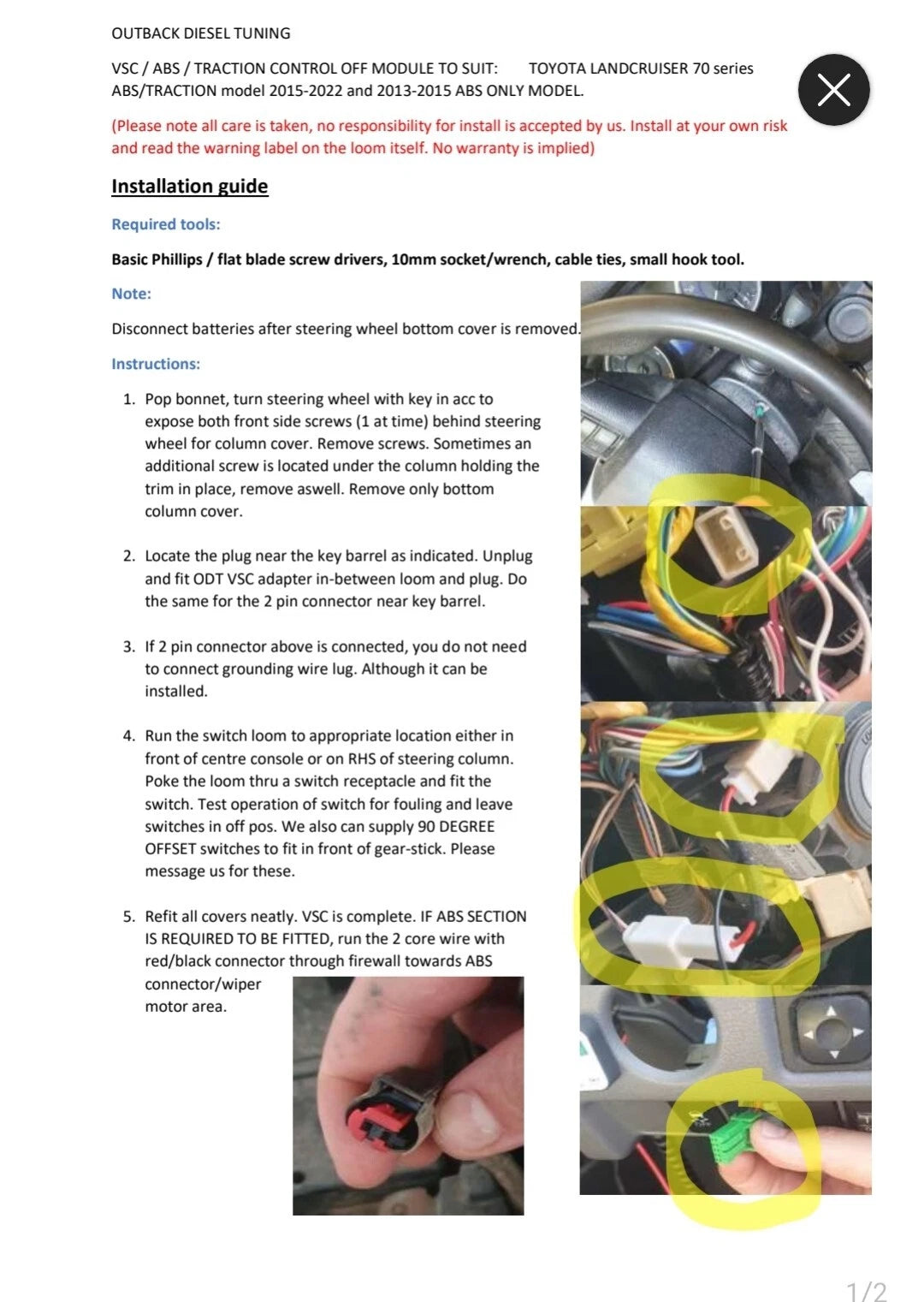 VSC / ABS / TRACTION CONTROL OFF to suit Toyota 79 series Landcruiser 2016-2023 (Outback Diesel Tuning)